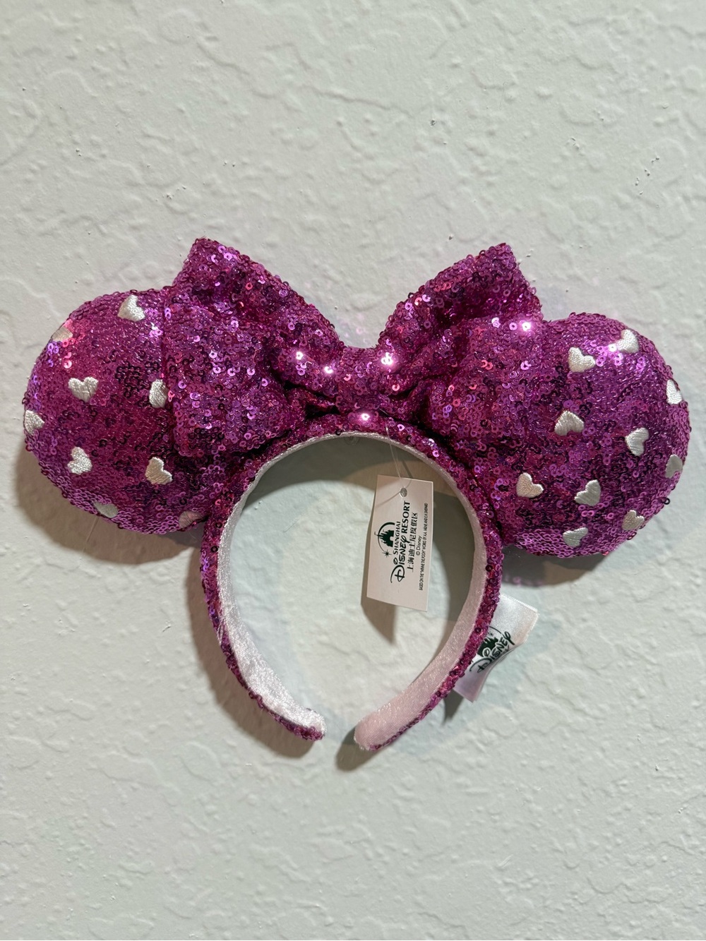Disney Sequin Minnie Ear Headband with White Heart Accents - Purple